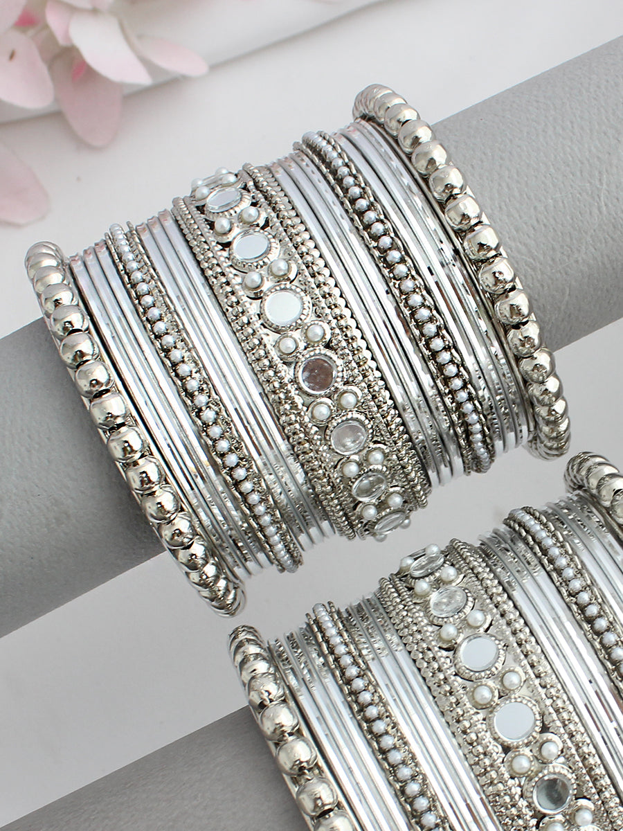 Vrishti Bangle Set / Stack -Silver 