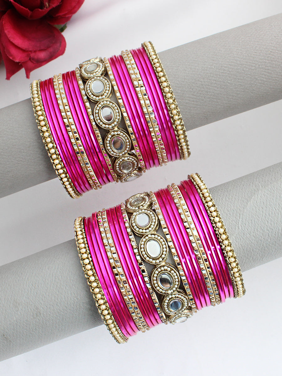 Ashmika Bangle Set / Stack-Hot Pink