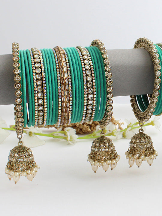 Rivya Bangle Set / Stack-Sea Green