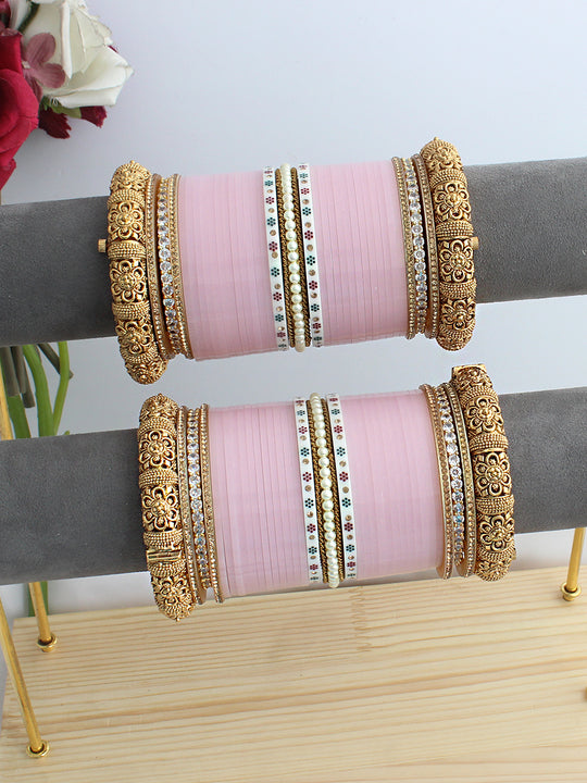 Harshita Bridal Choora Bangle Set-Pastel Pink