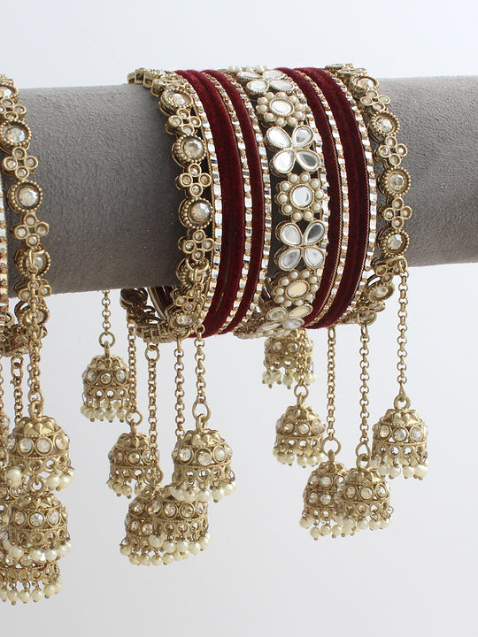 Viharika Bangle Set / Stack-Maroon