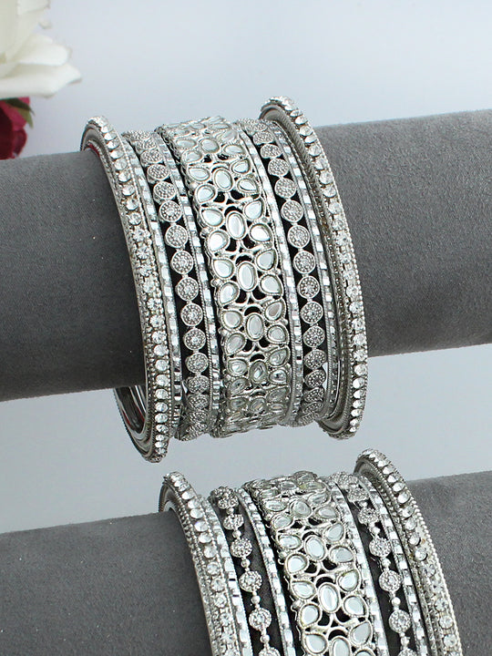 Mavia Mirror Bangle Set / Stack -Silver