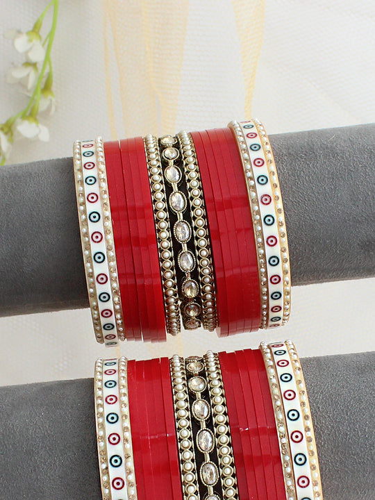 Minal Bridal Choora Bangle Set-Red