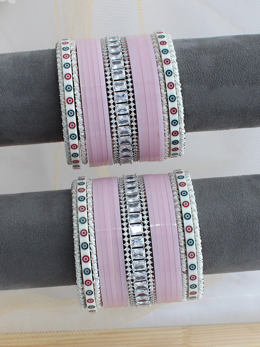 Harleen Bridal Choora Bangle Set-Pastel Pink
