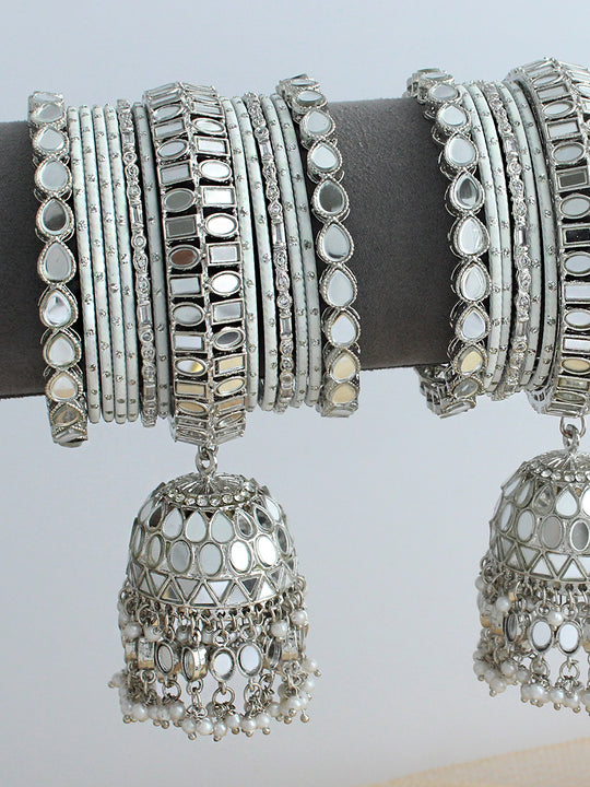 Sanam Mirror Bangle Set / Stack-Silver