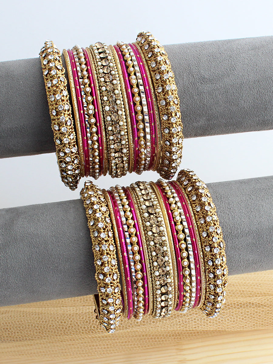 Ishleen Bangle Set / Stack-Hot Pink