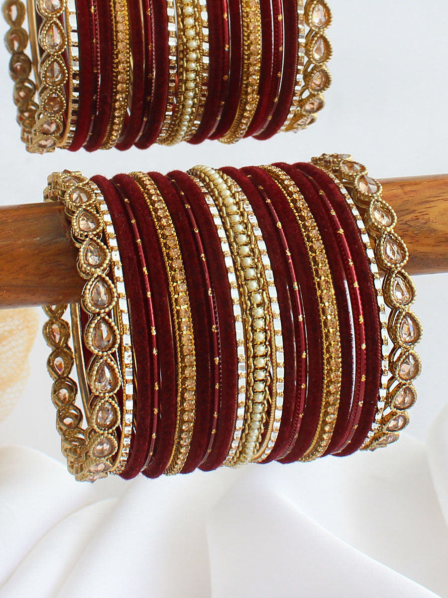 Gauri Bangle Set / Stack-Maroon