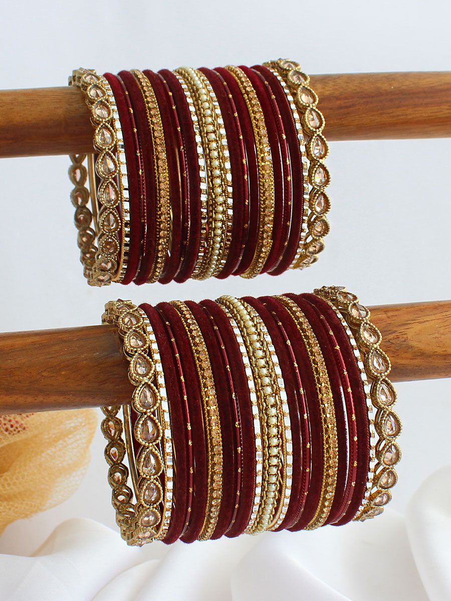 Gauri Bangle Set / Stack -Maroon