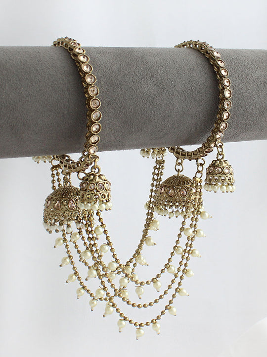Shriva Jhumki Bangle Set-Antique Gold