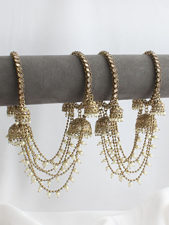 Shriva Jhumki Bangle Set-Antique Gold