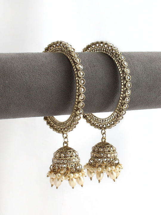 Mahika Jhumki Bangle Set-Antique Gold