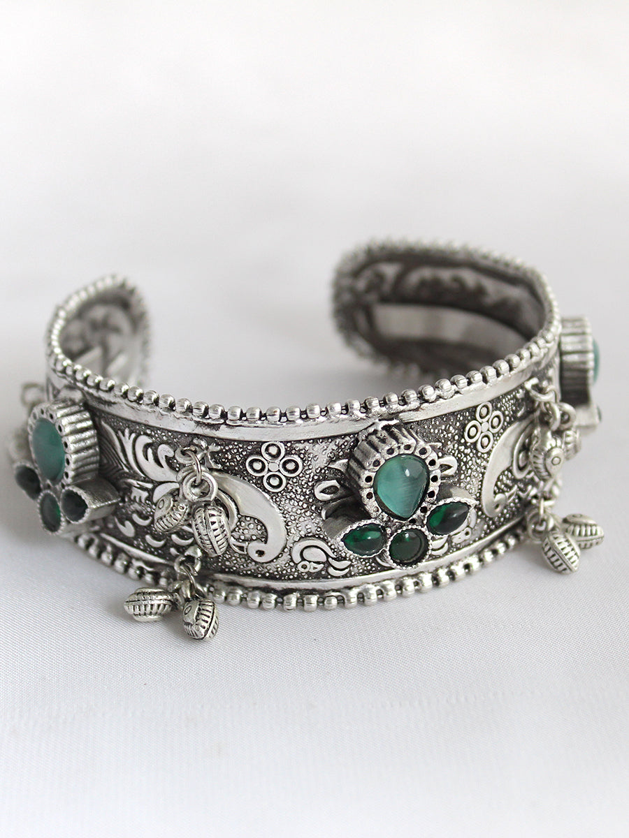 Aabha Silver Cuff Bangle / Bracelet-Multicolor