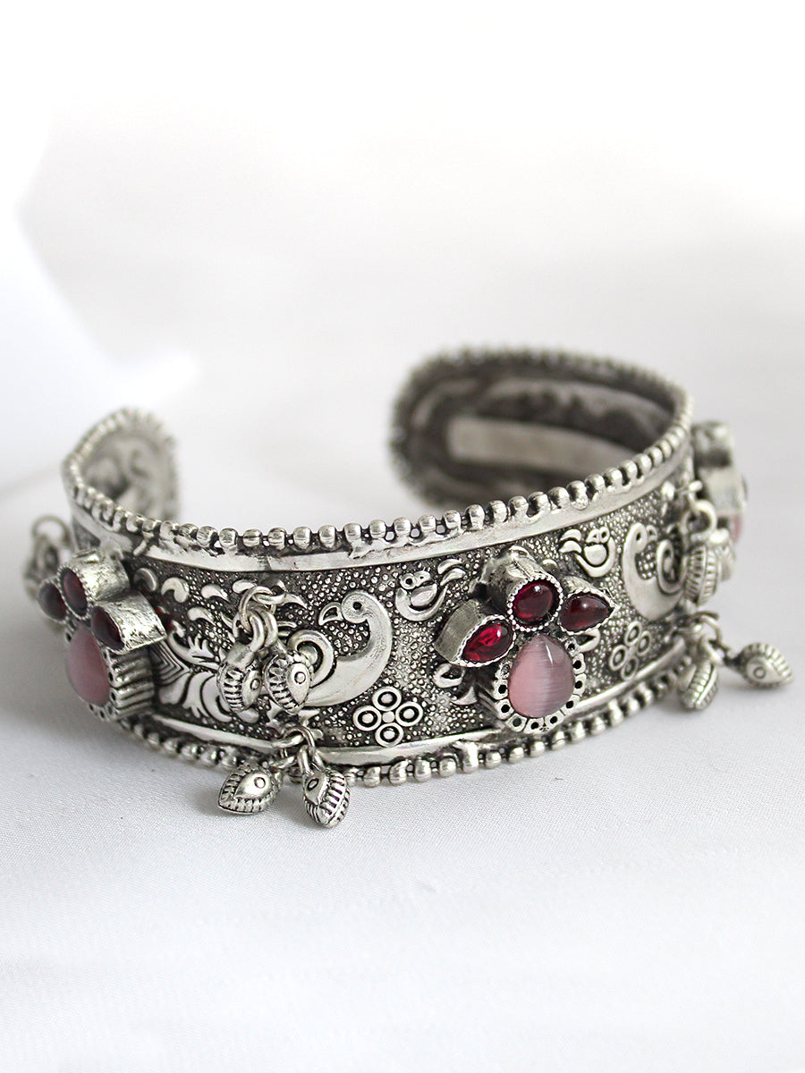 Aabha Silver Cuff Bangle / Bracelet-Multicolor