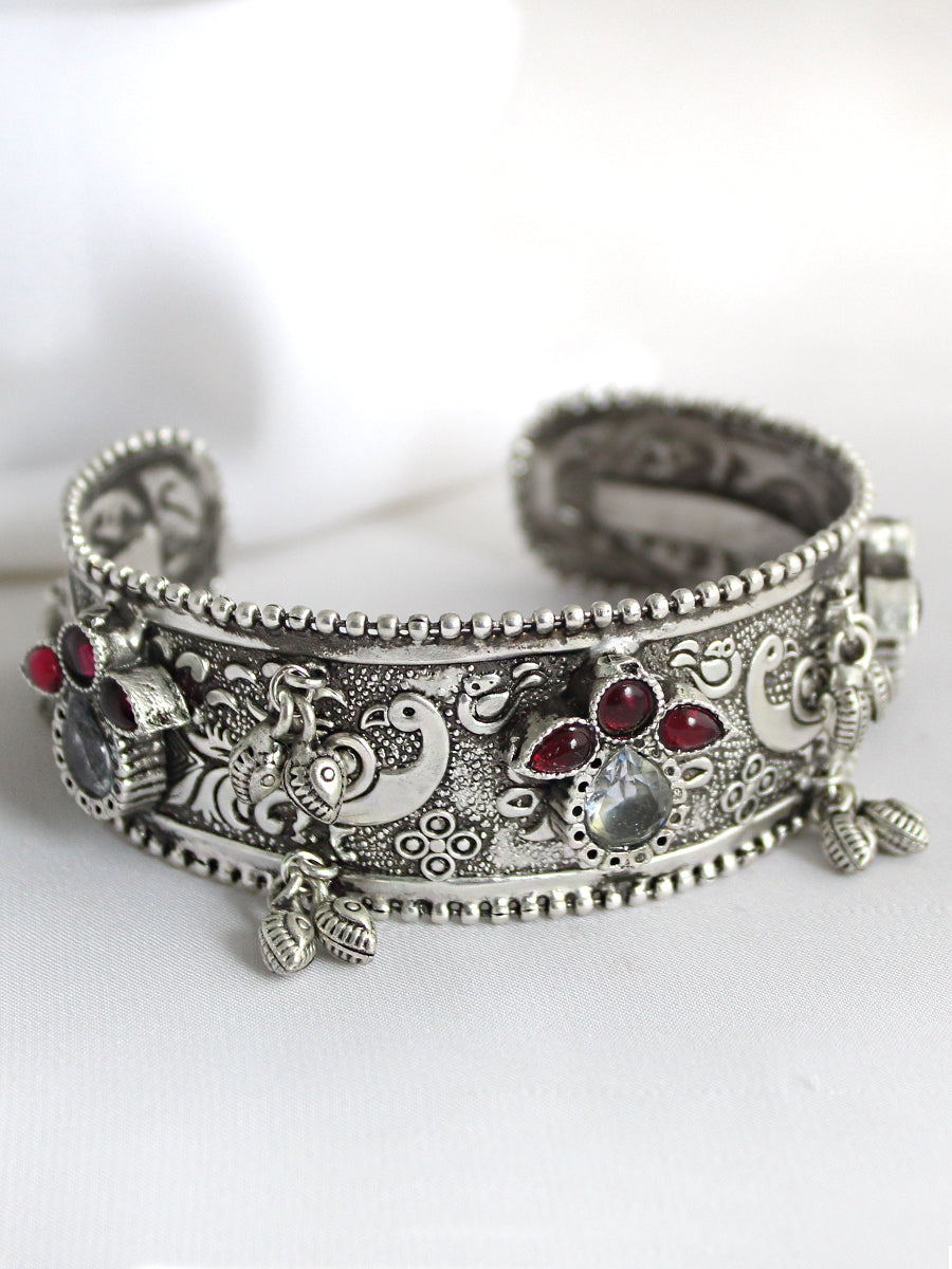 Aabha Silver Cuff Bangle / Bracelet-Multicolor