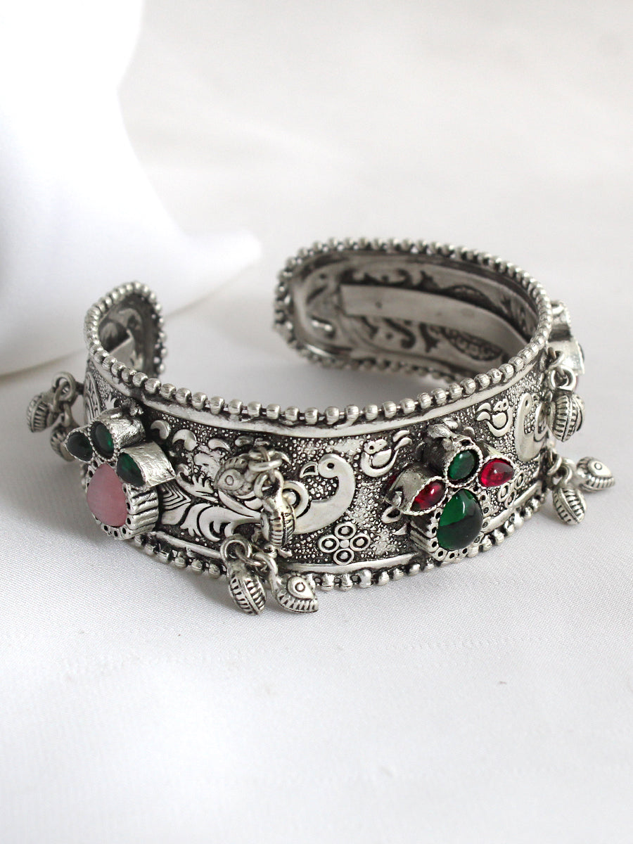 Aabha Silver Cuff Bangle / Bracelet-Multicolor