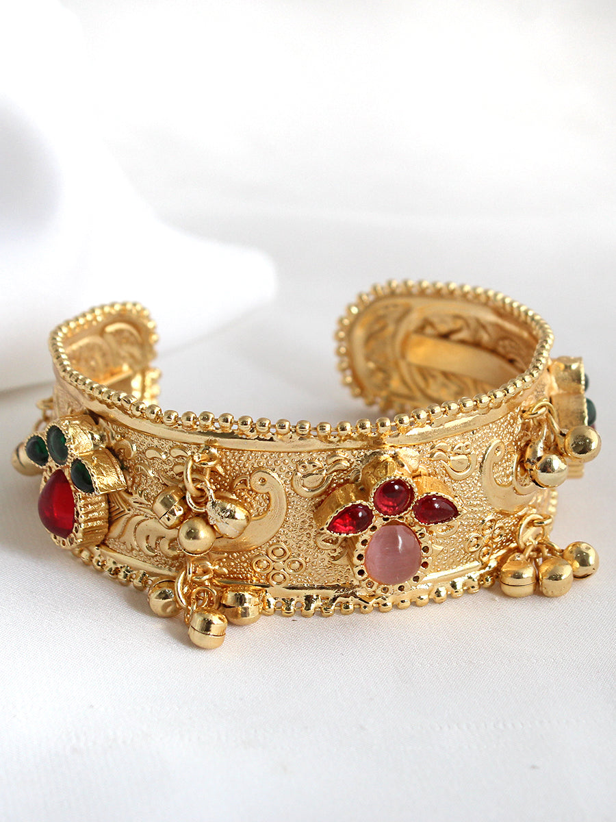 Aabha Gold Cuff Bangle / Bracelet-Multicolor