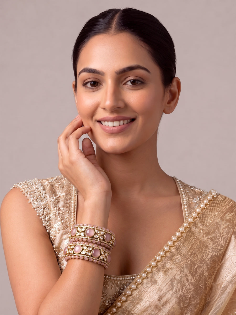 Pragati Bangle Set-Pastel Pink