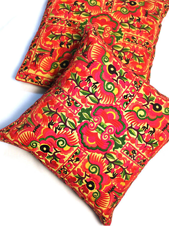 Embroidery Cushion Covers-Red