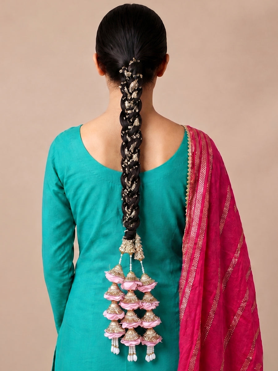 Manpreet Floral Paranda Decorative Punjabi Parandi for Festive Styling-Pastel Pink