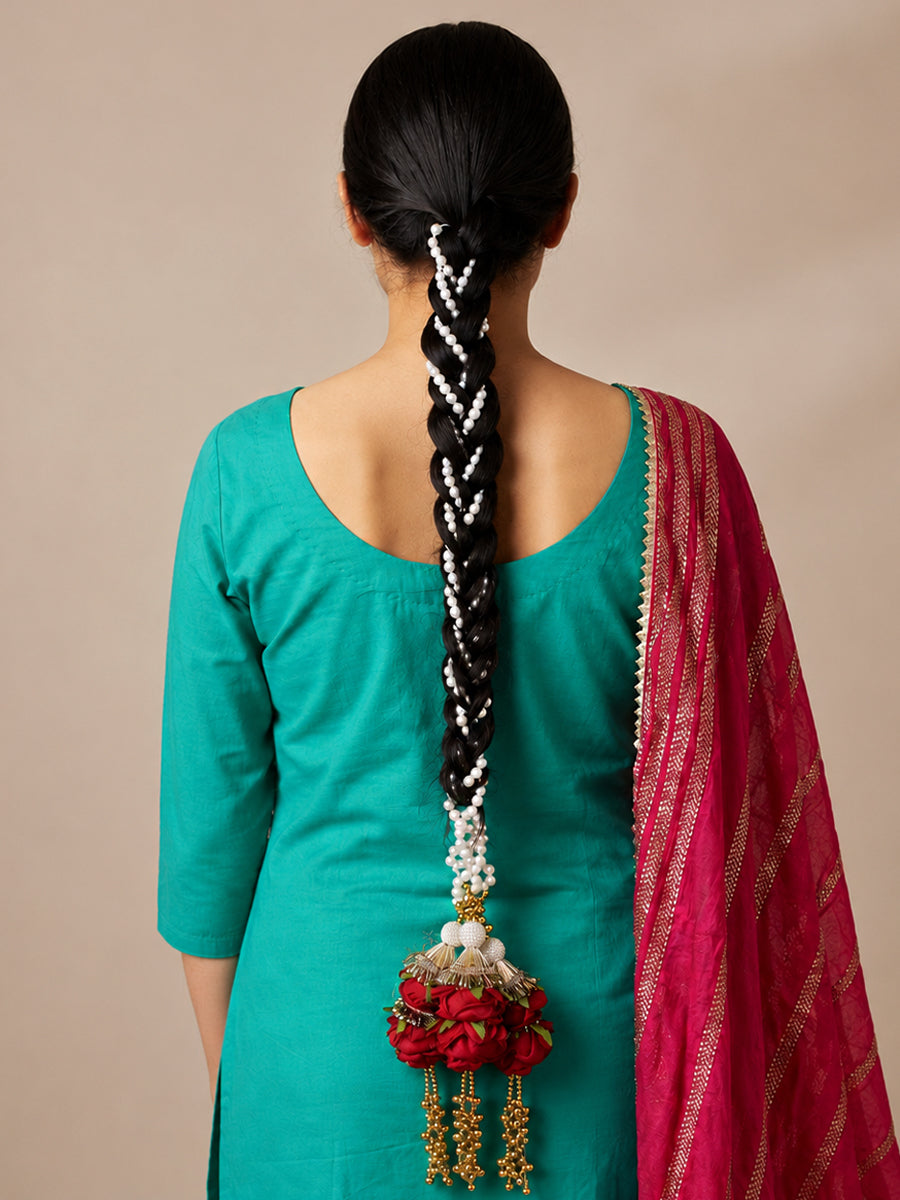 Avneet Floral Paranda Punjabi Wedding Hair Accessory with Worldwide Delivery-Maroon