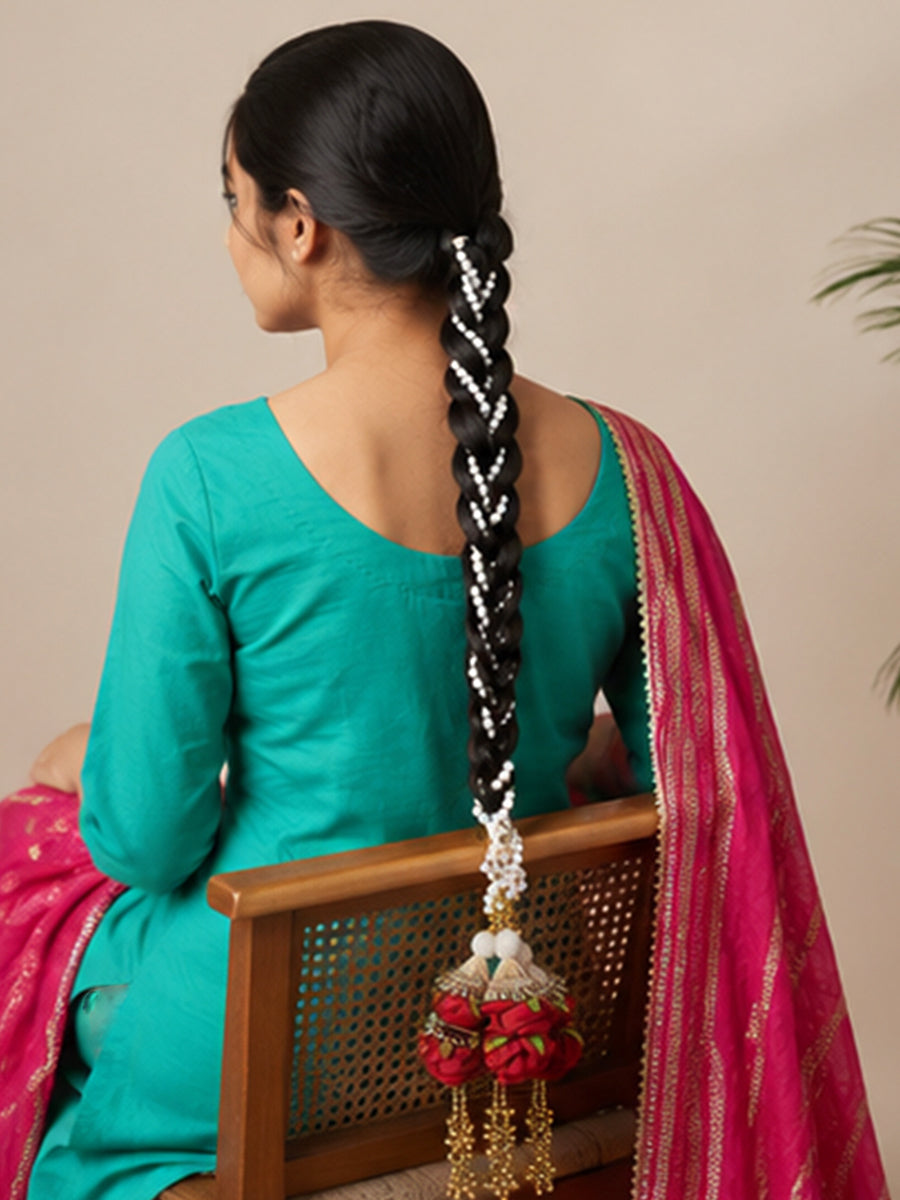 Avneet Floral Paranda Punjabi Wedding Hair Accessory with Worldwide Delivery-Maroon