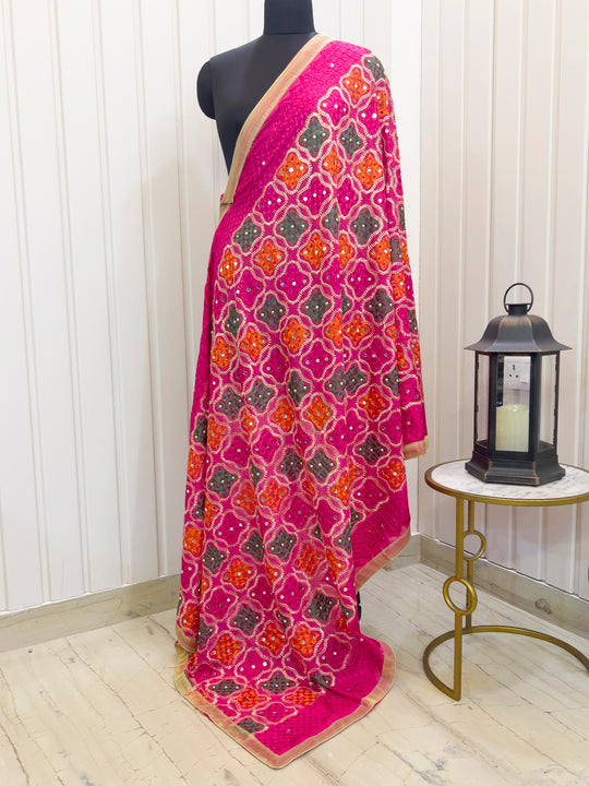 Nimrat Phulkari Dupatta - Hot Pink