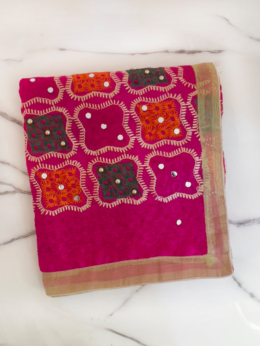 Nimrat Phulkari Dupatta - Hot Pink