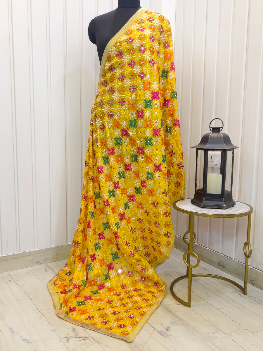 Nimrat Phulkari Dupatta - Yellow