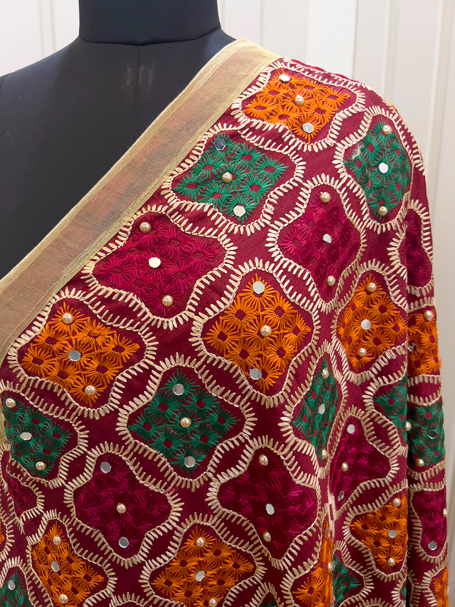 Nimrat Phulkari Dupatta - Maroon