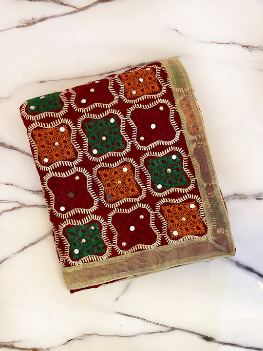 Nimrat Phulkari Dupatta - Maroon