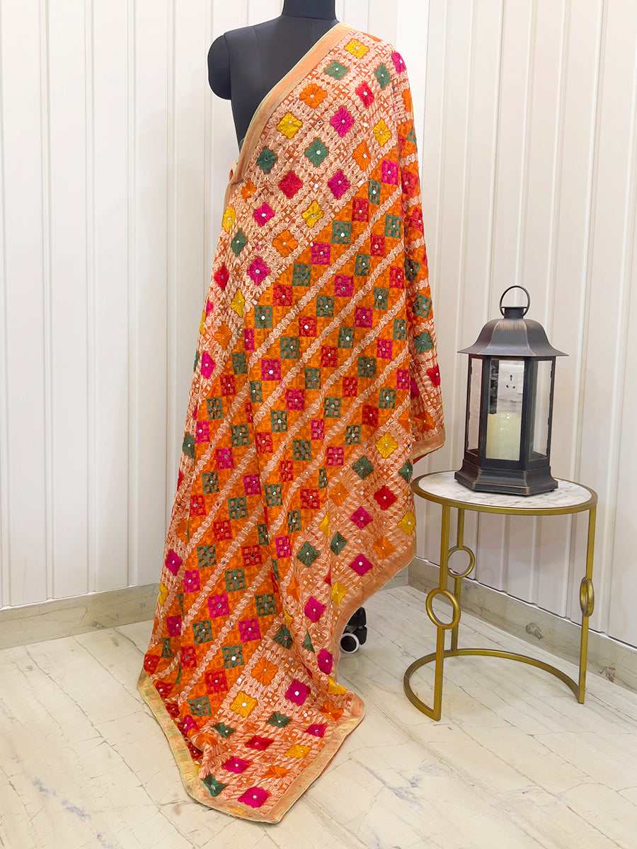 Nimrat Phulkari Dupatta - Orange
