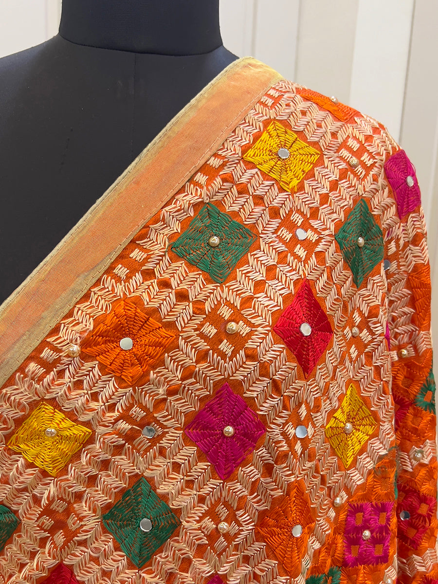 Nimrat Phulkari Dupatta - Orange