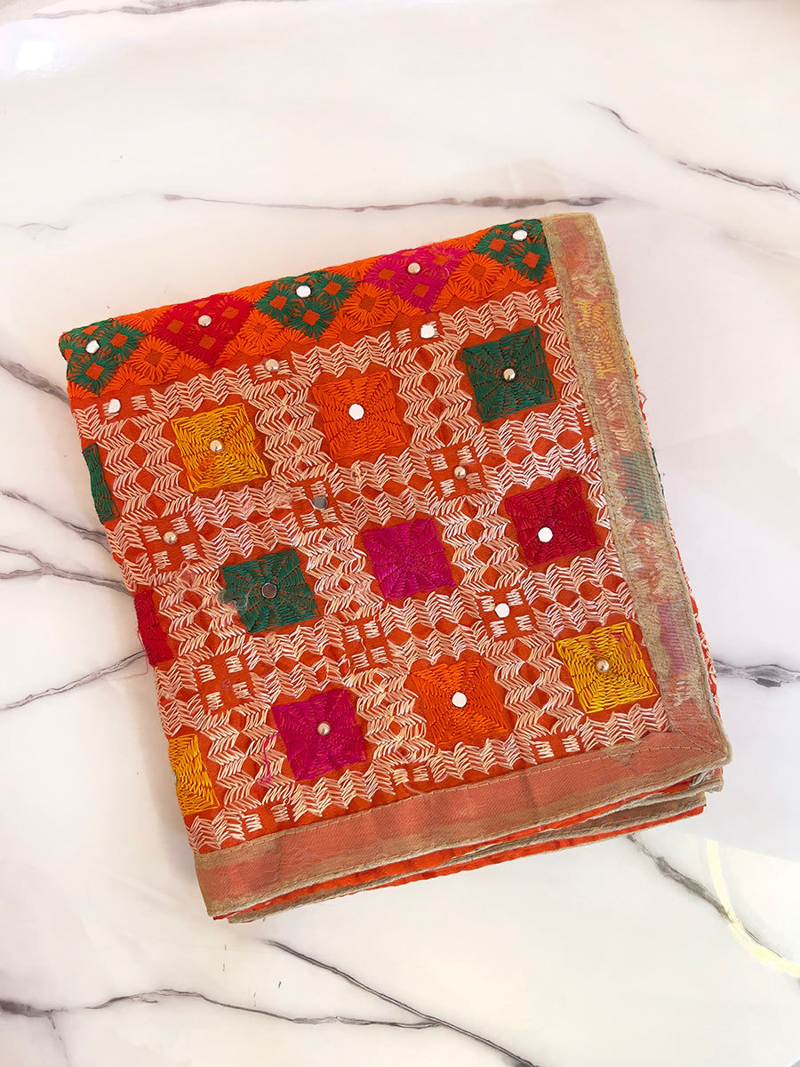 Nimrat Phulkari Dupatta - Orange