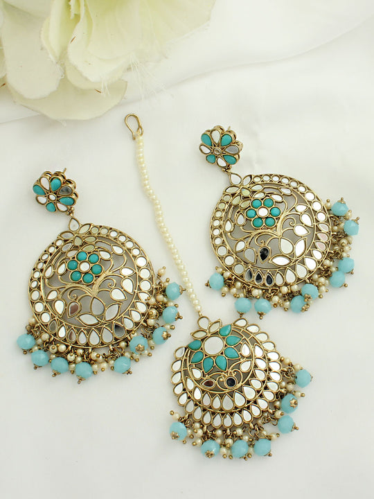 Roshini Earrings & Tikka-Turquoise