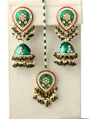 Kusha Earrings & Tikka-Green