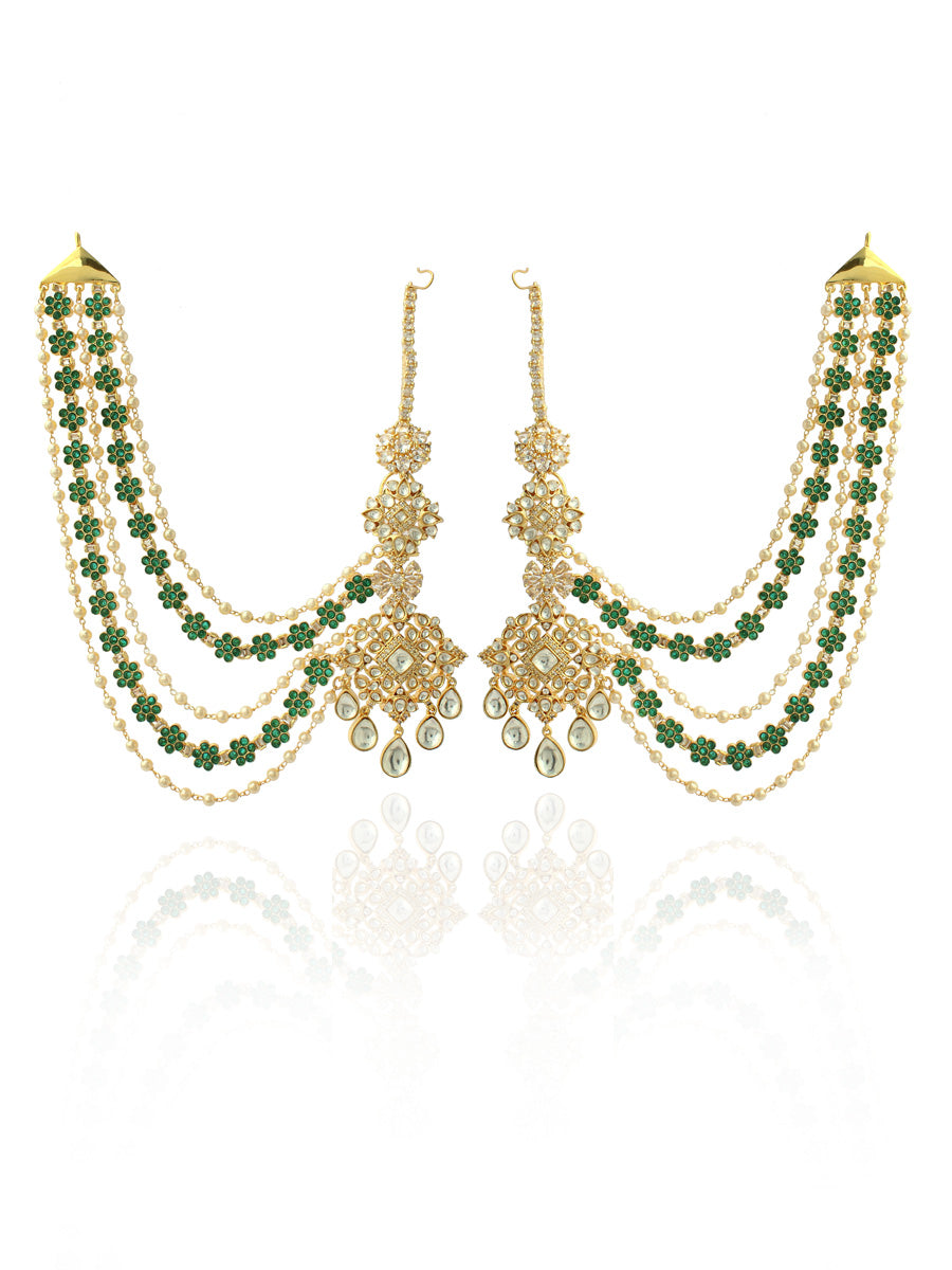 Ahmedabad Earrings With Ear Chain - Green 