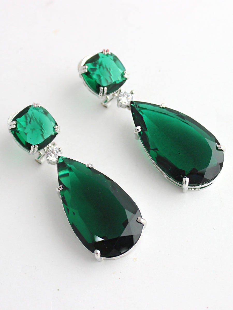 Drop Earrings in Dark Green Raw Rough Emerald | Gold & Black Rhodium P -  Rio Jewelry