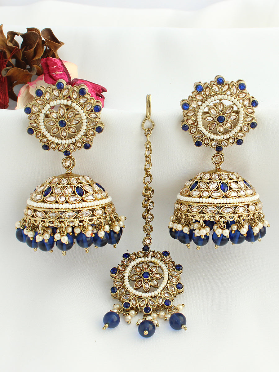 Ziba Earrings & Tikka-blue