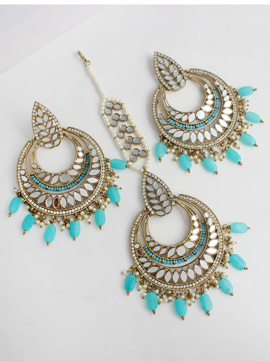 Somya Earrings & Tikka-Turquoise