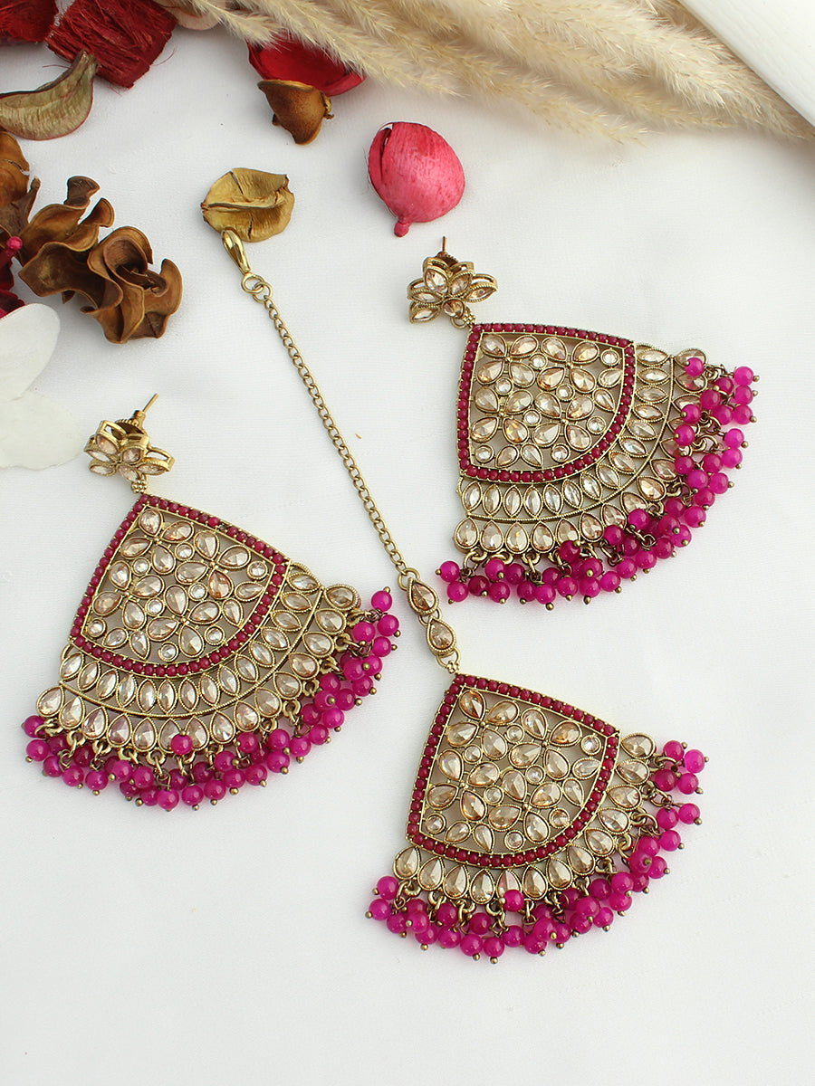 Shahin Earrings & Tikka-Hot Pink