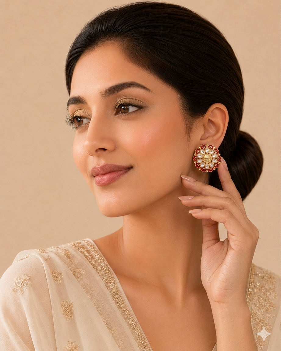 Gwalior Stud Earrings-Maroon