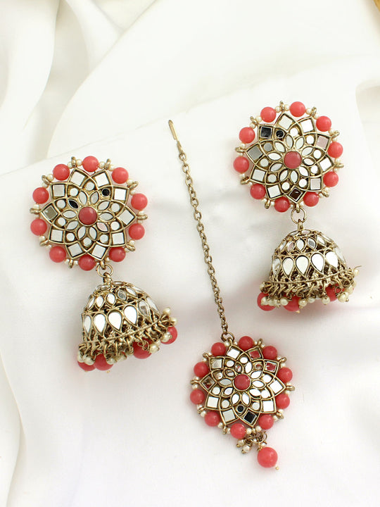 Kavya Earrings & Tikka-Pink