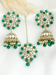 Kavya Earrings & Tikka -Green