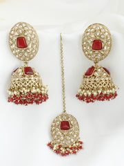 Saanvi Earrings & Tikka -Maroon