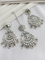 Naaz Mirror Earrings & Tikka - silver
 