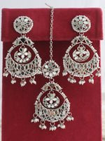 Naaz Mirror Earrings & Tikka - silver
