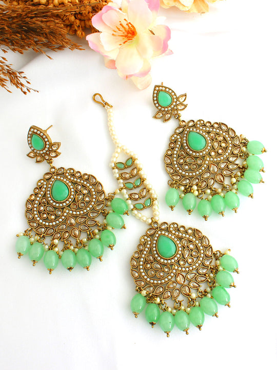 Akshita Earrings & Tikka-Mint Green