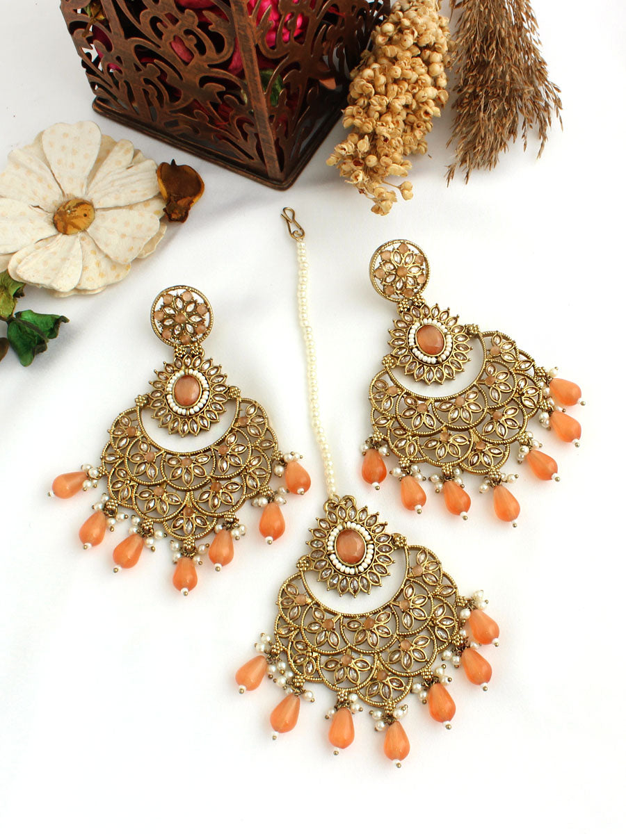 Aparna Earrings & Tikka-Peach