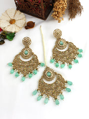 Aparna Earrings & Tikka-Mint Green