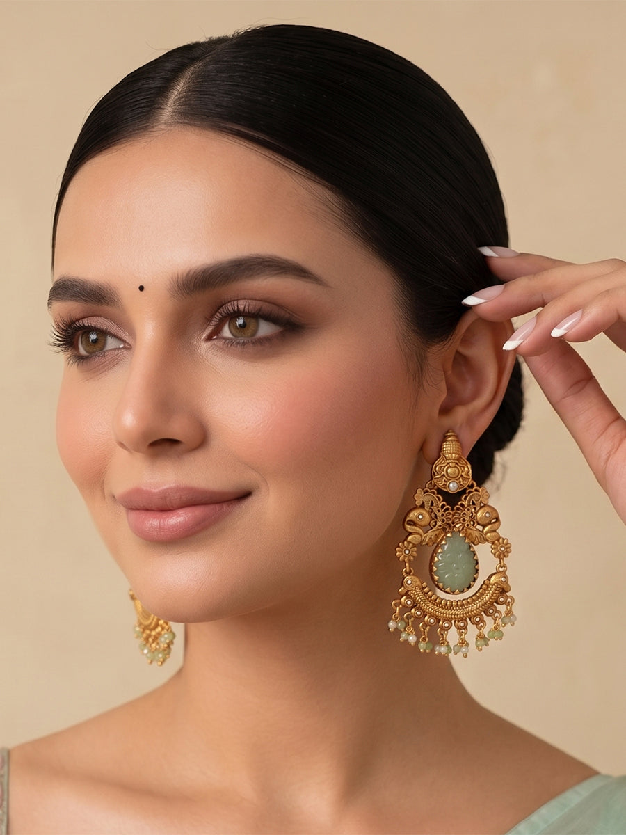 Kalpana Earrings - Gold / Mint green